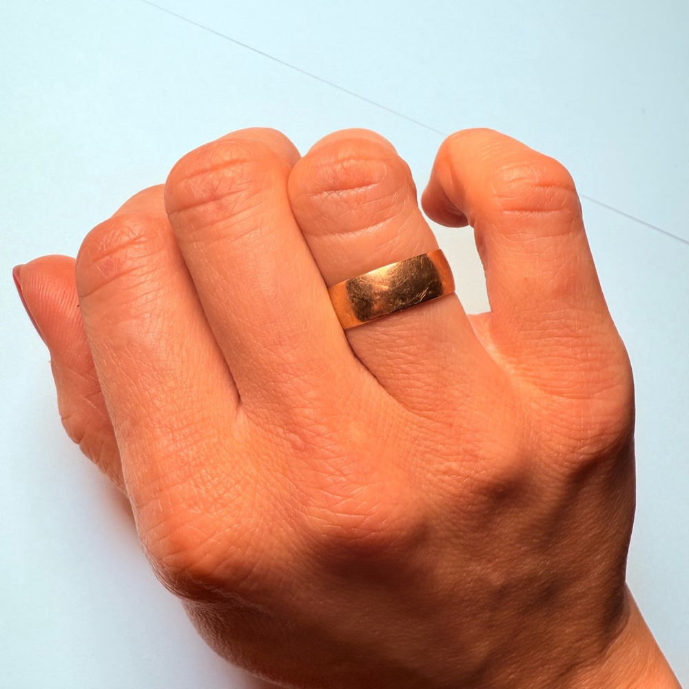 14k Solid Yellow Gold Classic Plain 6.5mm Wide Band Ring Vintage - Picture 6 of 8